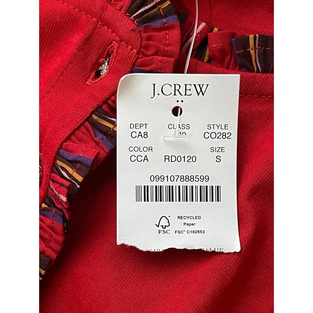 J.CREW Long-sleeve Tartan‎ and Jewels Henley Shirt Small Red NEW Festive CO282